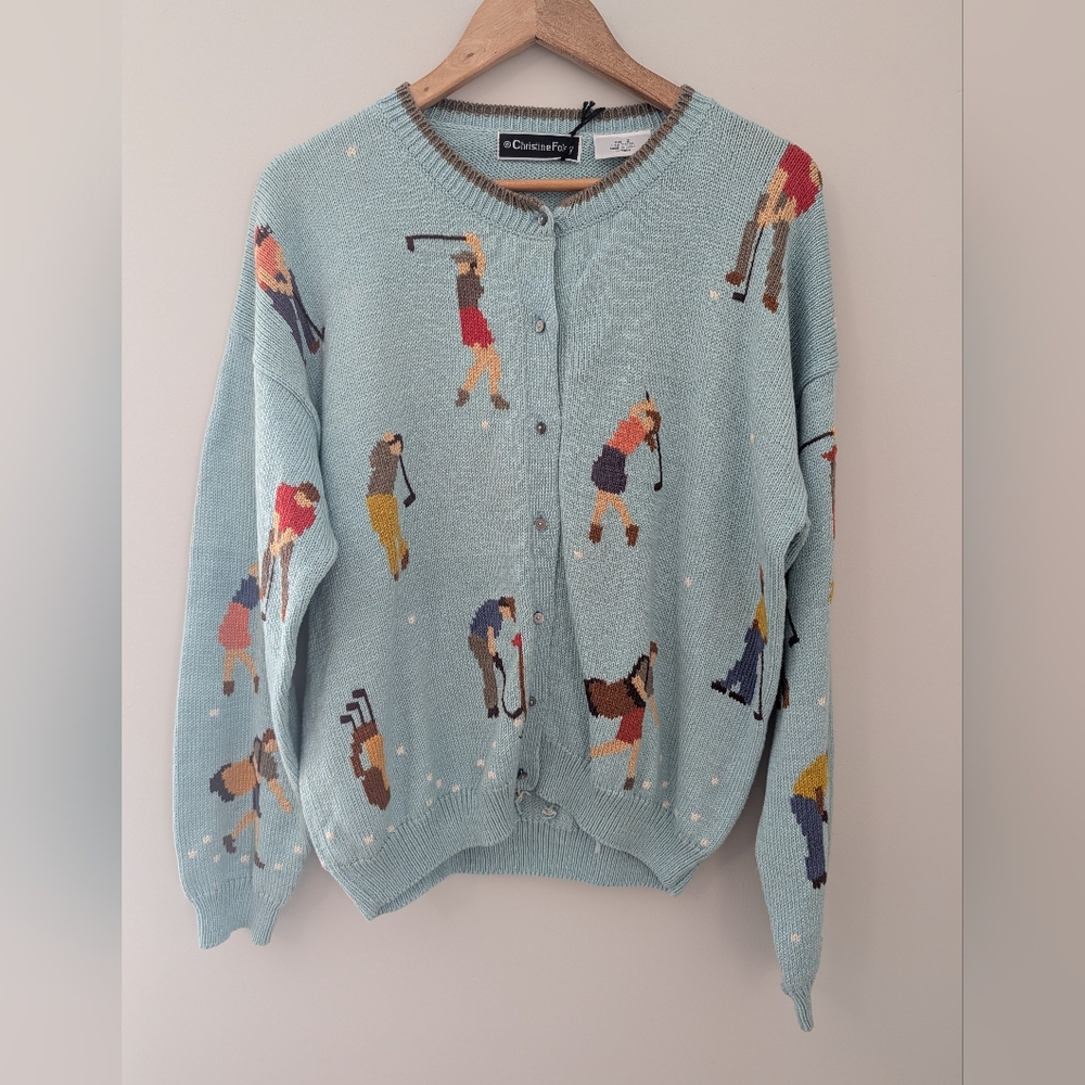 NWT Christine Foley Hole In One Golfers Cardigan Sweater Womens Size 2 Cotton